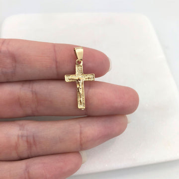 18K Gold Layered Oro Laminado Jesus Cross Design Religious Pendant 31.0003
